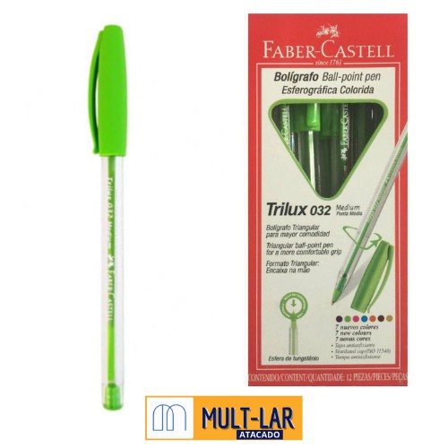 CANETA VERDE NEON TRILUX 032 CAIXA COM 12 UNIDADES