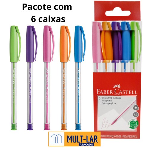 CANETA TRILUX 5 CORES PCT C/ 6 CAIXAS FABER CASTELL