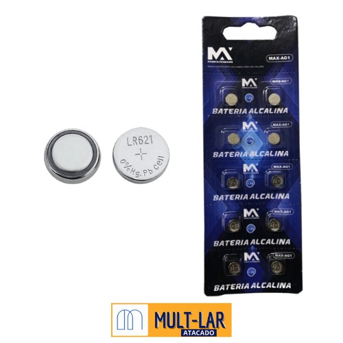BATERIA AG1 CARTELA COM 10 UNIDADES MAX-AG1