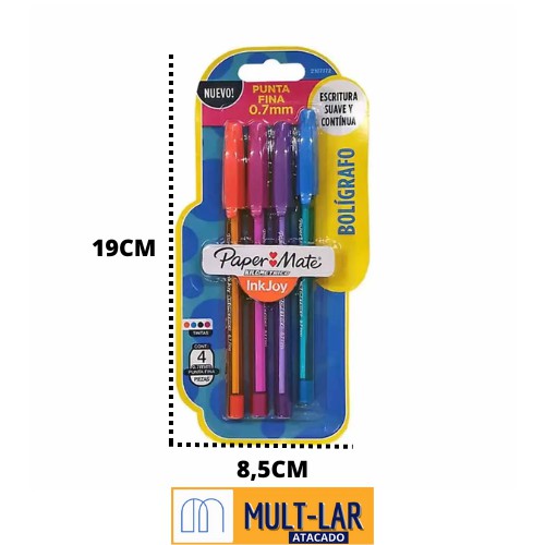 KIT CANETA PAPERMATE PONTA FINA COLORIDA COM 4 UNIDADES