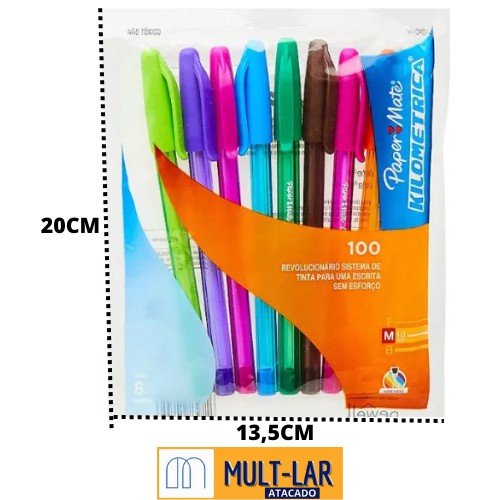 CANETA PAPERMATE KM 100 COLORIDO 1,0 MEDIA SORTIDA POUCH COM 8 UNIDADES