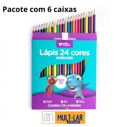 LAPIS DE COR 24 CORES PACOTE COM 6 CAIXAS REDONDO 1111086
