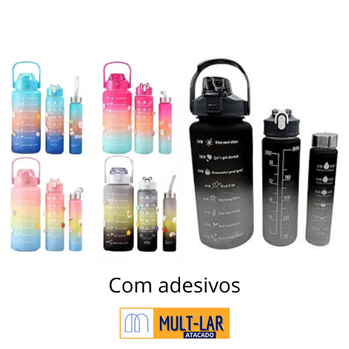 KIT 3 GARRAFAS ESPORTIVA 2L, 1L E 500ML D-2107