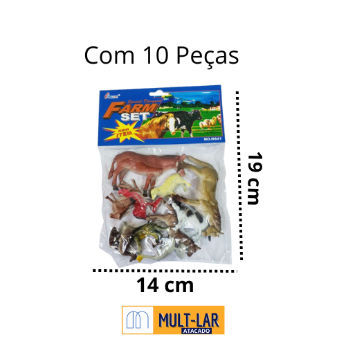 KIT ANIMAL FAZENDA E DINOSSAURO 10 PEÇAS