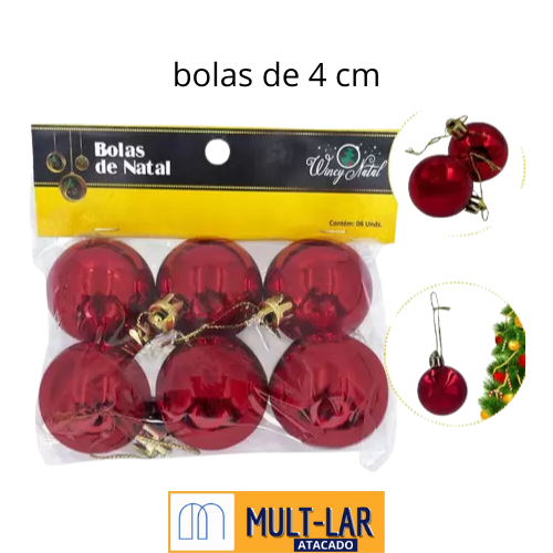 ENFEITE BOLA LISA NATAL C/6 UND 4CM NTB1002V
