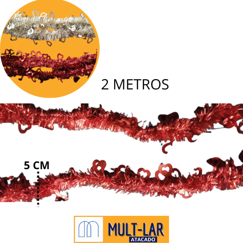 FESTAO METALIZADO CORAÇÃO 5CM X 2M NTE10011
