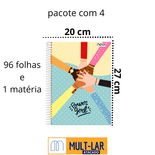 CADERNO ESPIRAL 1 MAT. 96 FLS PCT C/ 4 POWER GIRLS