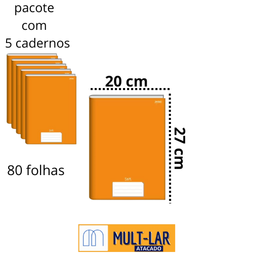 CADERNO BROCHURA 80 FLS PCT C/ 5 LARANJA