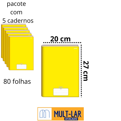 CADERNO BROCHURA 80 FLS PCT C/ 5 AMARELO