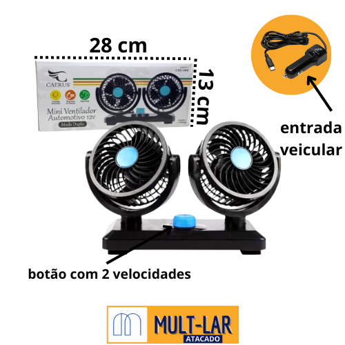 MINI VENTILADOR VEICULAR DUPLO 12V CRS-1000