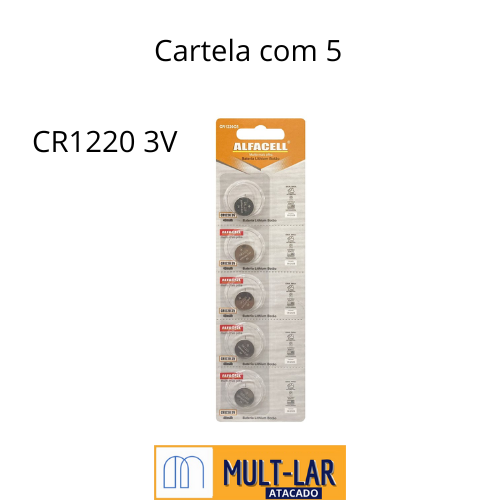 BATERIA CR1220 CARTELA C/ 5 UNIDADES