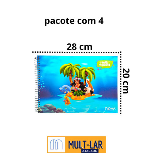 CADERNO DE DESENHO ESPIRAL 60 FLS PCT C/ 4 NOVA TURMINHA