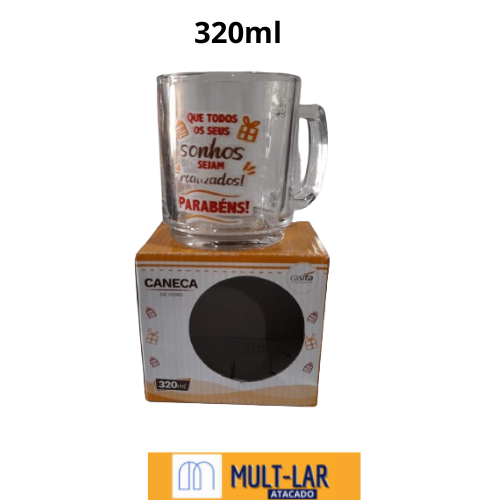 CANECA VIDRO ANIVERSARIO 320ML CA16114