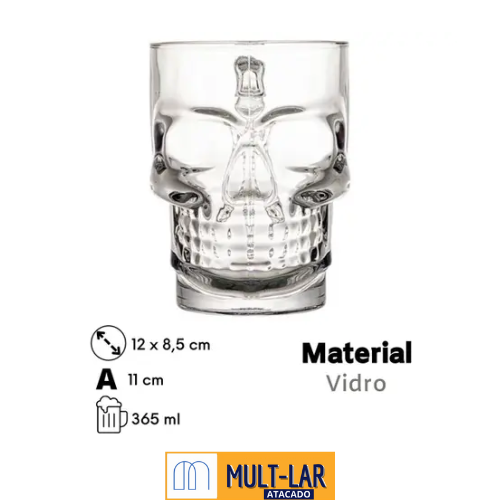 CANECA CHOPP DE VIDRO CAVEIRA 365ML 1159