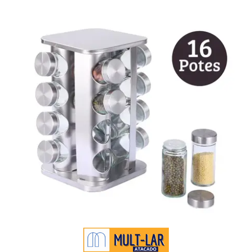 PORTA CONDIMENTO EM AÇO INOX 16 POTES FUY429