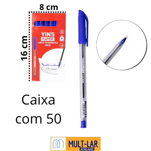 CANETA ESFEROGRAFICA AZUL YIN'S CX C/50 YP8145