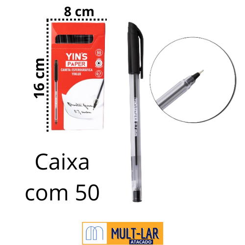 CANETA ESFEROGRAFICA PRETA YIN'S CX C/50 YP8146