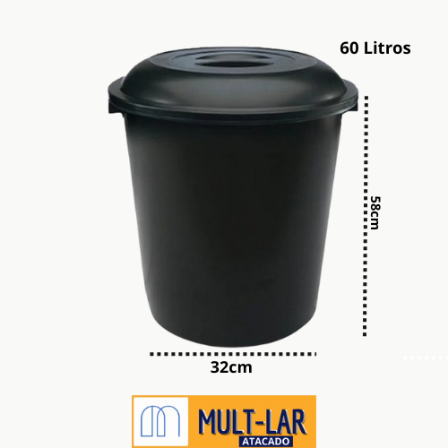 CESTO FECHADO C/ TAMPA 60LT PRETO CE560B