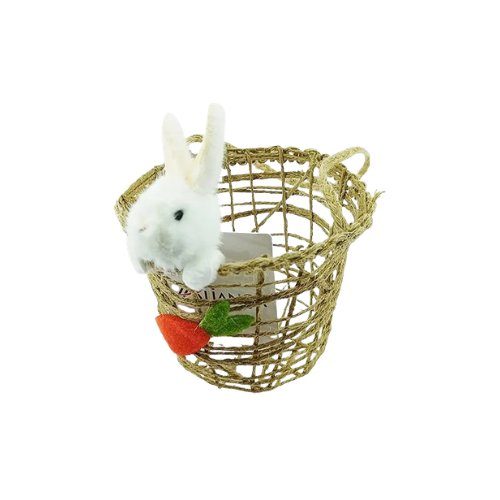 CESTA DE JUTA COM COELHO PASCOA 13X11CM AX20593-A