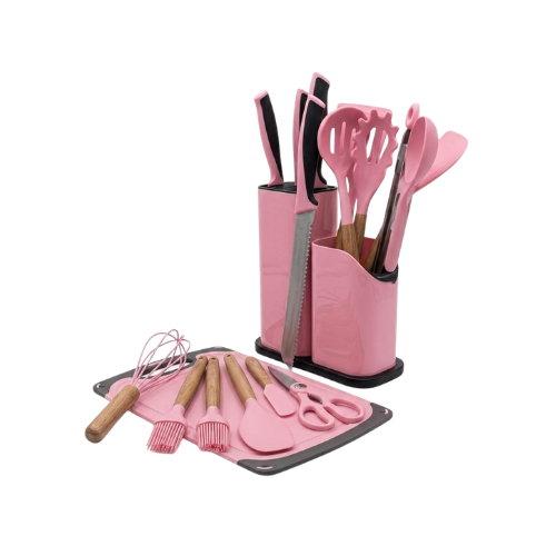 KIT UTENSILIOS SILICONE 19PÇS AIH-459R ROSA