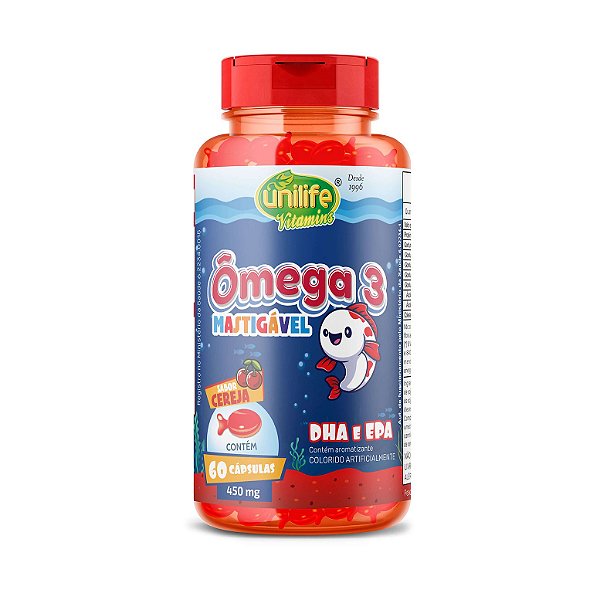 Ômega 3 Kids - 60 cápsulas mastigáveis sabor Cereja