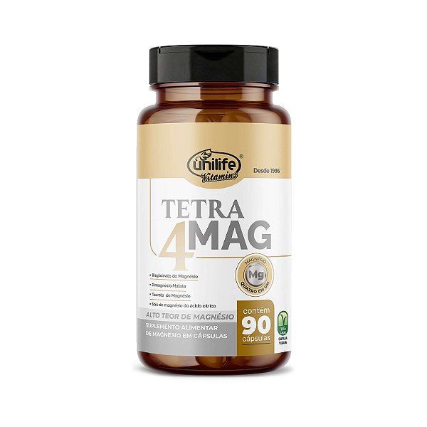 Tetra Mag 4 - Bisglicinato, Malato, Taurato e Sais de Magnésio - 90 cápsulas