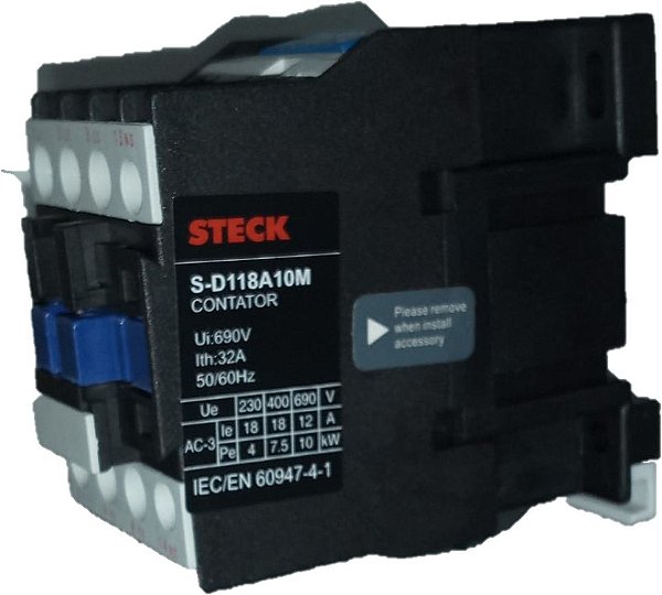 STECK SD118A10M – Contator de Potência 3P, 1NA, 690V, Bobina 220VCA