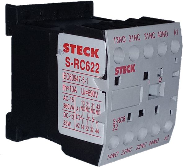 STECK SCR622B – Contator Auxiliar 2NA + 2NF, Bobina 24VCA 50/60Hz