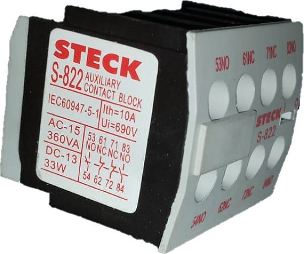 Bloco de Contato Auxiliar S-822 | Série S8 2NA+2NF – Steck