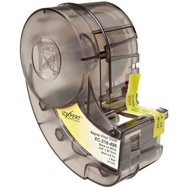 BRADY XC-318-498 – Etiqueta Vinil Tecido Reposicionável 8mm x 6m para IDXPERT | Preto sobre Branco