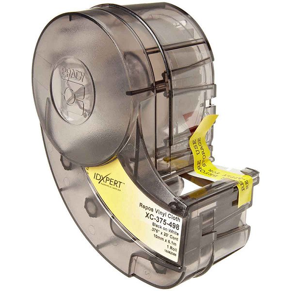 BRADY XC-375-498 – Etiqueta Vinil Tecido Reposicionável 9,5mm x 6m para IDXPERT | Preto sobre Branco