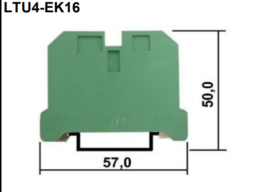 BHS LTU4 16EK – Conector de Terra com Parafuso 16 mm² Verde/Amarelo para Trilho DIN TS35