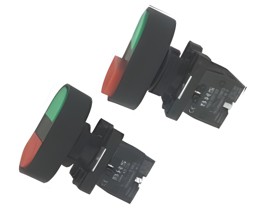 BHS HB2-EB8325 – Botão de Comando Duplo Impulsão (Verde/Vermelho) 1NA+1NF Ø22 mm