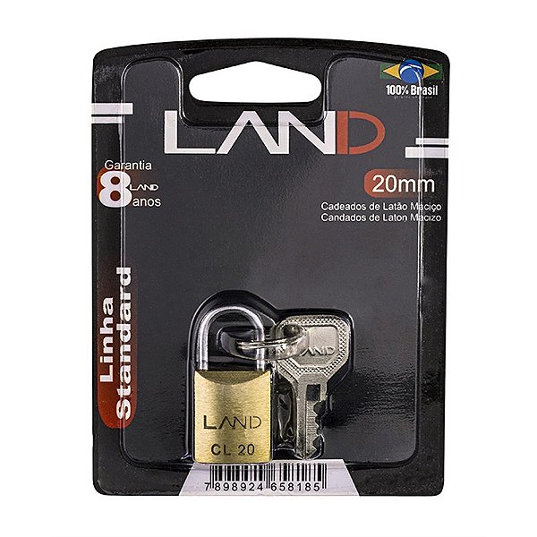 LAND CL 20 – Cadeado de Latão Maciço 20 mm com 2 Chaves