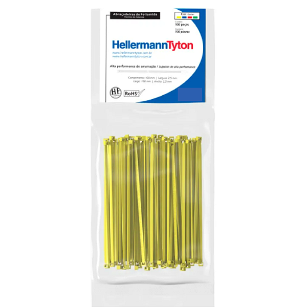 Hellermann T18L Amarela Abraçadeira PA 200X2.5 - Pacote com 100 unidades