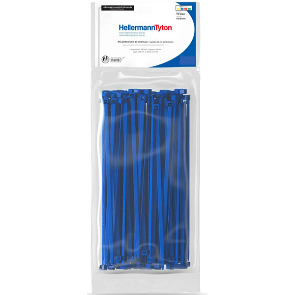 Hellermann T18L Azul Abraçadeira PA 200X2.5 - pacote com 100 unidades