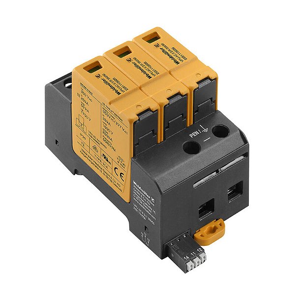 WEIDMÜLLER VPU AC II 3R 350/50 – Protetor de Surtos Tipo 2 3P 350V 50kA | Com Contato Remoto