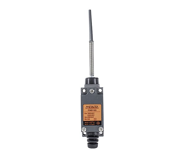METALTEX FM-8166 – Chave Fim de Curso com Atuador de Haste Flexível (1NA + 1NF, IP65)