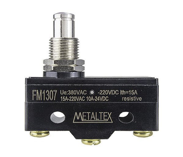 METALTEX FM1307 – Chave Fim de Curso Miniatura com Atuador de Pino (15 A / 250 VCA)