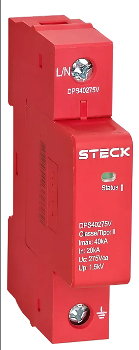 STECK DPS20275V – DPS Protetor de Surtos 1 Polo Vermelho 20kA 275V | Classe II