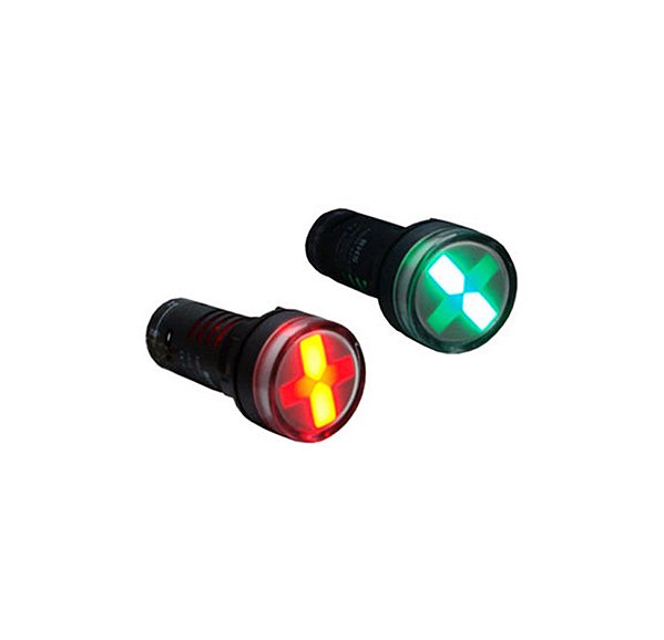 BHS HD56-22W – Sinaleiro em Cruz com LED Integrado Ø22mm | Vermelho/Verde Plástico