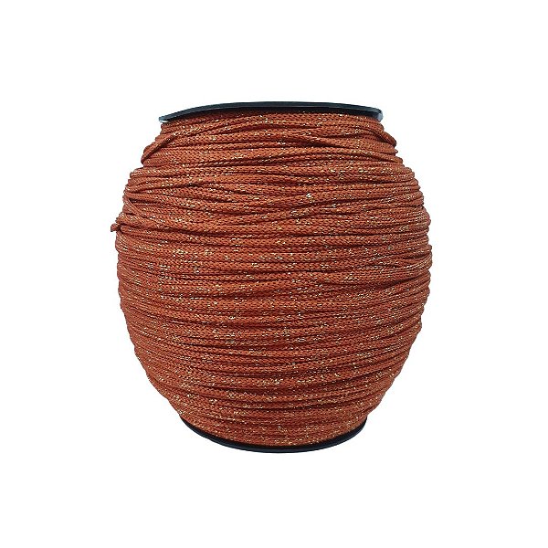 Fio de Poliéster 4mm HassTextil-1187-Caramelo com Lurex Ouro