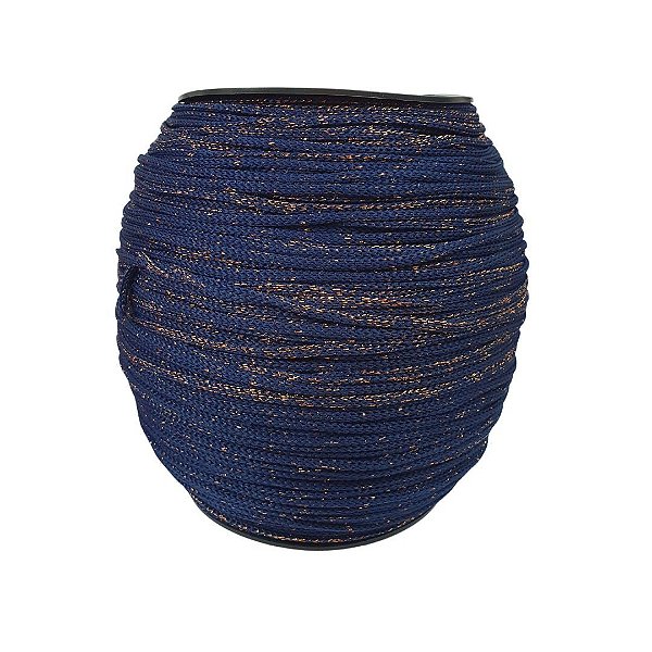 Fio de Poliéster 4mm HassTextil-Azul Marinho com Lurex Cobre