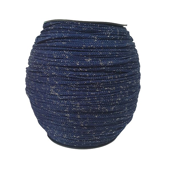 Fio de Poliéster 4mm HassTextil-Azul Marinho com Lurex Prata