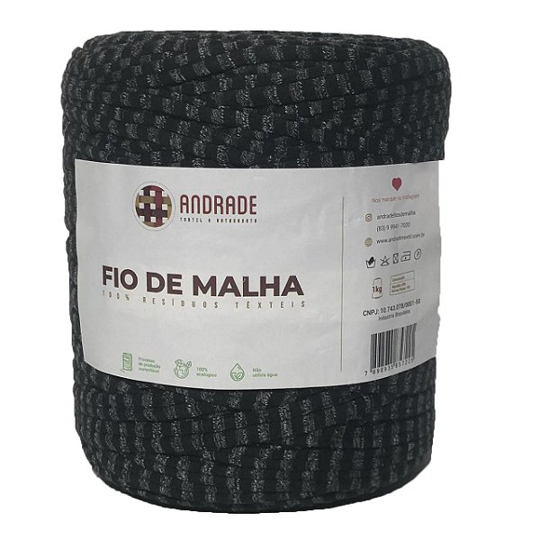 Fio de Malha Residual Andrade-Preto Mescla Cinza