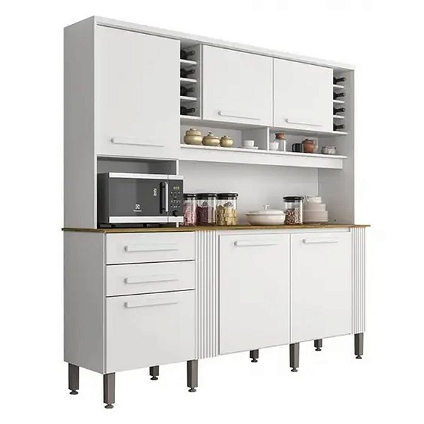Cozinha Compacta Catar Com Molduras Ripadas - Branco