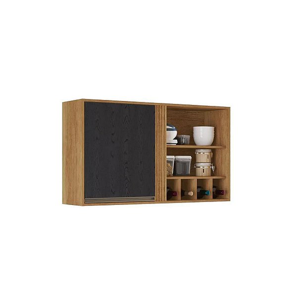Armário Aéreo Pérola Com 1 PT Com Nicho - Sallêto Cinamomo/Preto