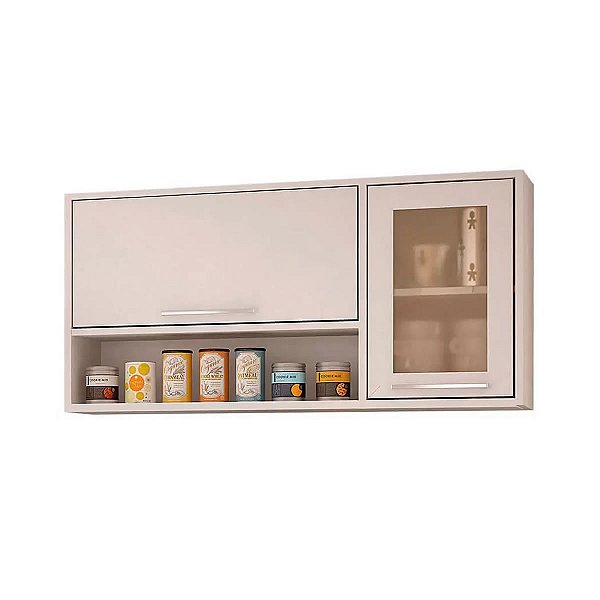 Armário Aéreo Basculante Para Cozinha Paris Com 2 Portas e 1 Nicho - Sallêto Branco