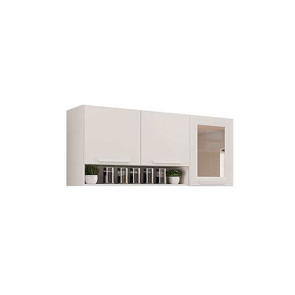 Armário Aéreo 3 Portas Com Vidro Reflecta New Valencia - Sallêto Branco