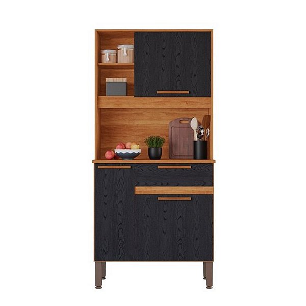 Kit De Cozinha Compacta Lia - Sallêto Cinamomo/Preto